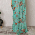 Elegant Aqua Green Floral Silk Chiffon Saree,110 cm Width, 5.5 Meters Piece-D19486