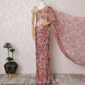 Elegant Rose Pink Floral Silk Chiffon Saree,110 cm Width, 5.5 Meters Piece-D19487 Regal Fabrics