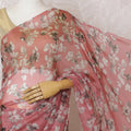 Elegant Rose Pink Floral Silk Chiffon Saree,110 cm Width, 5.5 Meters Piece-D19487 Regal Fabrics