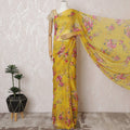Elegant Yellow Floral Silk Chiffon Saree,110 cm Width, 5.5 Meters Piece-D19488