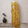 Elegant Yellow Floral Silk Chiffon Saree,110 cm Width, 5.5 Meters Piece-D19488