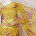 Elegant Yellow Floral Silk Chiffon Saree,110 cm Width, 5.5 Meters Piece-D19488