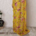 Elegant Yellow Floral Silk Chiffon Saree,110 cm Width, 5.5 Meters Piece-D19488