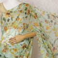 Elegant Mint Green Floral Silk Chiffon Saree,110 cm Width, 5.5 Meters Piece-D19489 Regal Fabrics