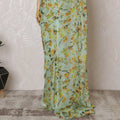 Elegant Mint Green Floral Silk Chiffon Saree,110 cm Width, 5.5 Meters Piece-D19489 Regal Fabrics