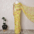 Vibrant Yellow Floral Silk Chiffon Saree with Metallic Accents,110 cm Width, 5.5 Meters Piece-D19494