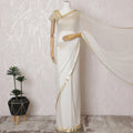 Elegant Ivory Silk Chiffon Saree with golden broder and Stone Work,110 cm Width, 5.5 Meters Piece-D19495 Regal Fabrics