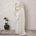 Elegant Ivory Silk Chiffon Saree with golden broder and Stone Work,110 cm Width, 5.5 Meters Piece-D19495 Regal Fabrics