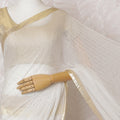 Elegant Ivory Silk Chiffon Saree with golden broder and Stone Work,110 cm Width, 5.5 Meters Piece-D19495 Regal Fabrics