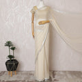 Elegant Cream Silk Chiffon Saree with silver border and Stone Work,110 cm Width, 5.5 Meters Piece-D19496