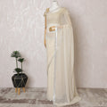 Elegant Cream Silk Chiffon Saree with silver border and Stone Work,110 cm Width, 5.5 Meters Piece-D19496