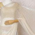 Elegant Cream Silk Chiffon Saree with silver border and Stone Work,110 cm Width, 5.5 Meters Piece-D19496