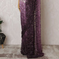 Elegant Pink French Ombre Chantilly Lace Saree with Stone Work,110 cm Width, 5.5 Meters Piece-D19499