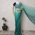 Stunning French Teal Ombre Chantilly Lace Saree with Stone Work,110 cm Width, 5.5 Meters Piece-D19500