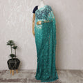 Stunning French Teal Ombre Chantilly Lace Saree with Stone Work,110 cm Width, 5.5 Meters Piece-D19500
