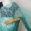 Stunning French Teal Ombre Chantilly Lace Saree with Stone Work,110 cm Width, 5.5 Meters Piece-D19500