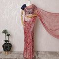 Elegant Red French metallic Chantilly Lace Saree with Stone Work,110 cm Width, 5.5 Meters Piece-D19501 Regal Fabrics