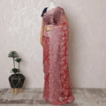 Elegant Red French metallic Chantilly Lace Saree with Stone Work,110 cm Width, 5.5 Meters Piece-D19501 Regal Fabrics