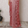 Elegant Red French metallic Chantilly Lace Saree with Stone Work,110 cm Width, 5.5 Meters Piece-D19501 Regal Fabrics