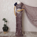 Elegant French Brown Chantilly Lace Saree with Stone Work,110 cm Width, 5.5 Meters Piece-D19502