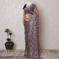 Elegant French Brown Chantilly Lace Saree with Stone Work,110 cm Width, 5.5 Meters Piece-D19502