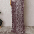 Elegant French Brown Chantilly Lace Saree with Stone Work,110 cm Width, 5.5 Meters Piece-D19502