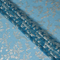 قماش شيفون حرير أزرق سماوي أنيق مع تصميم زهور لوركس ميتاليك، عرض 110 سم، كوريا الجنوبية-D19706