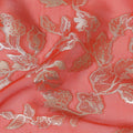 قماش شيفون حرير مرجاني أنيق مع تصميم زهور لوركس ميتاليك، عرض 110 سم، كوريا الجنوبية-D19711