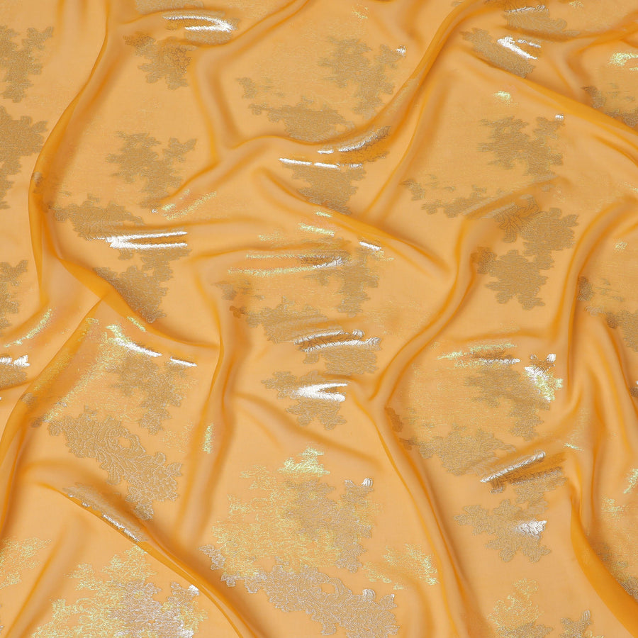 قماش شيفون حرير أصفر خردل أنيق مع تصميم زهور لوركس ميتاليك، عرض 110 سم، كوريا الجنوبية-D19715