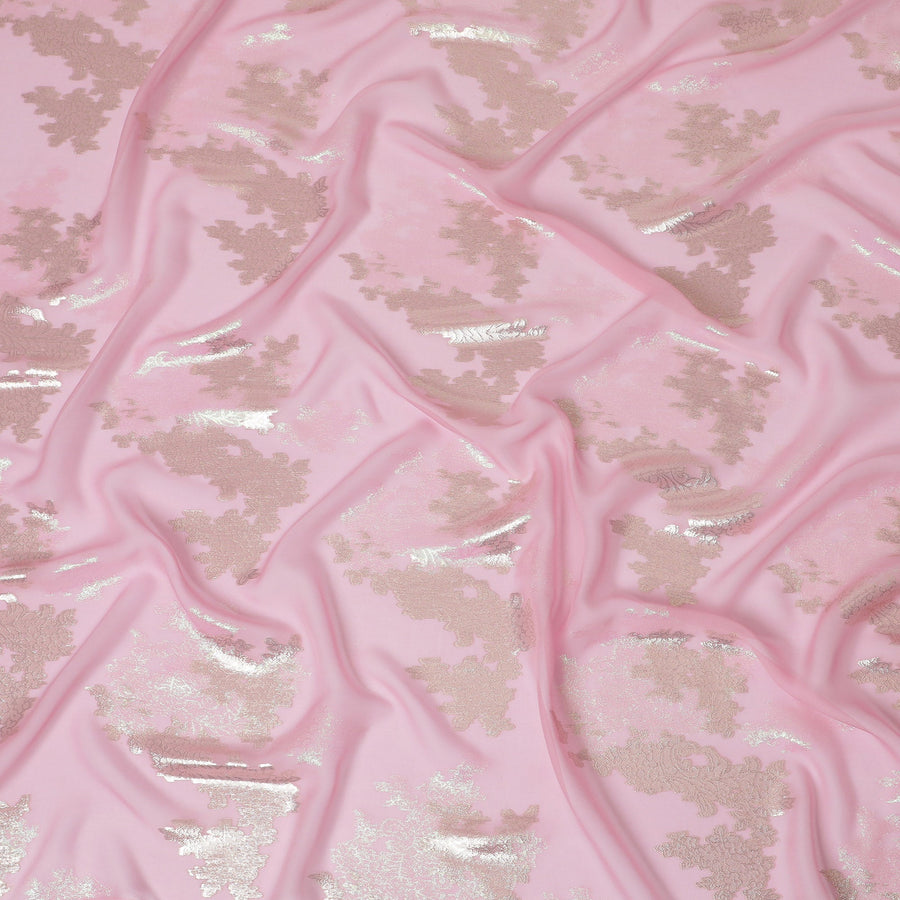 Elegant Baby Pink Silk Chiffon Fabric with Metallic Lurex Floral Design, 110 cm Width, South Korea-D19718 - Regal Fabrics