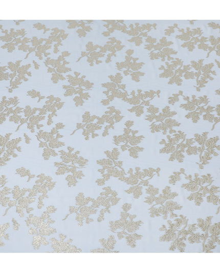 Elegant Light Blue Silk Chiffon Fabric with Metallic Lurex Floral Design, 110 cm Width, South Korea-D19724