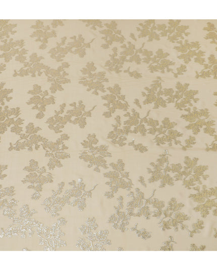 Elegant Gold Silk Chiffon Fabric with Metallic Lurex Floral Design, 110 cm Width, South Korea-D19728