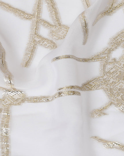 Elegant White Silk Chiffon Fabric with Metallic Lurex Geometric Floral Design, 110 cm Width, South Korea-D19729