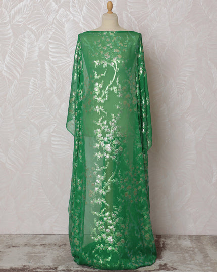 Emerald Green Traditional Somali Dirac Fabric in Pure Silk Chiffon with Metallic Lurex, 140 cm, 3.5 Meters, South Korean Fabric-D19861