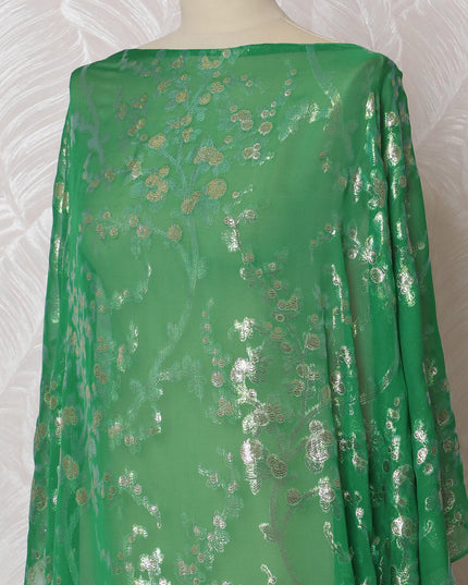 Emerald Green Traditional Somali Dirac Fabric in Pure Silk Chiffon with Metallic Lurex, 140 cm, 3.5 Meters, South Korean Fabric-D19861