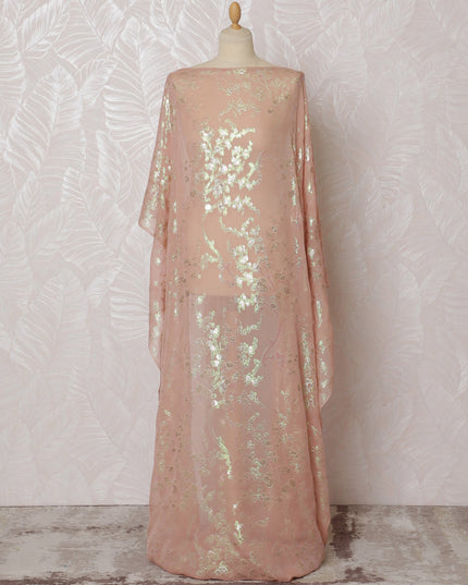 Peach Traditional Somali Dirac Fabric in Pure Silk Chiffon with Metallic Lurex, 140 cm, 3.5 Meters, South Korean Fabric-D19862