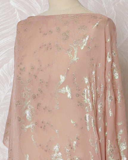 Peach Traditional Somali Dirac Fabric in Pure Silk Chiffon with Metallic Lurex, 140 cm, 3.5 Meters, South Korean Fabric-D19862