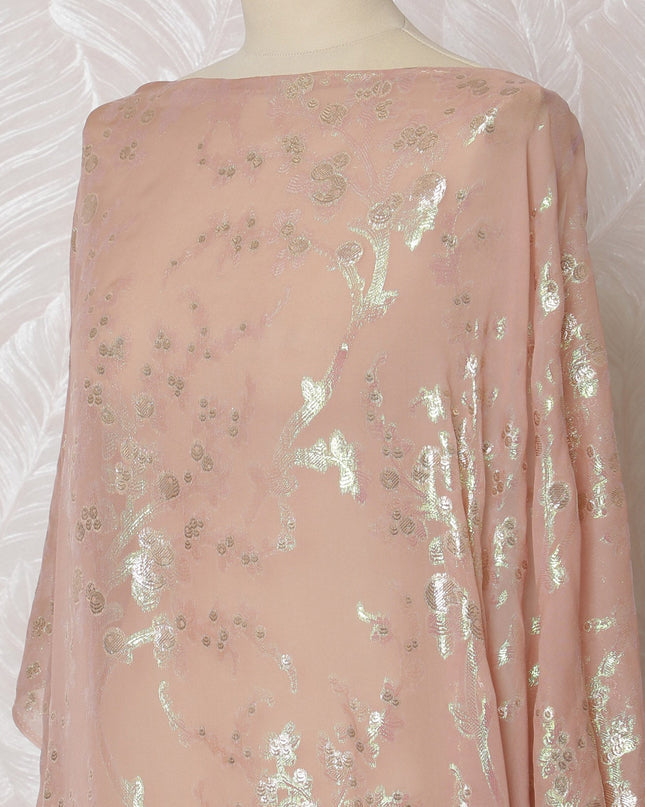 Peach Traditional Somali Dirac Fabric in Pure Silk Chiffon with Metallic Lurex, 140 cm, 3.5 Meters, South Korean Fabric-D19862