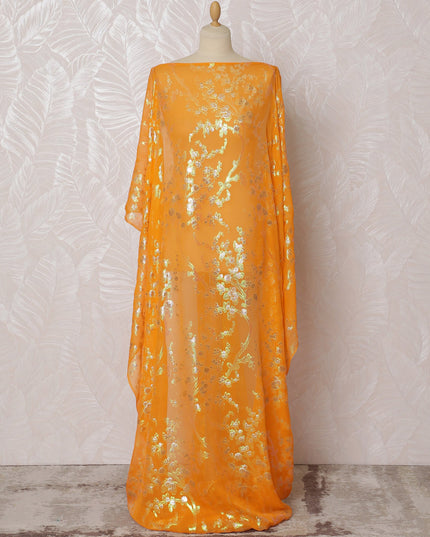 Bright Orange Traditional Somali Dirac Fabric in Pure Silk Chiffon with Metallic Lurex, 140 cm, 3.5 Meters, South Korean Fabric-D19863