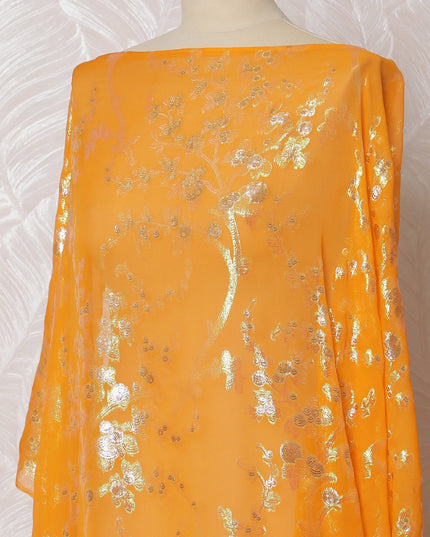 Bright Orange Traditional Somali Dirac Fabric in Pure Silk Chiffon with Metallic Lurex, 140 cm, 3.5 Meters, South Korean Fabric-D19863