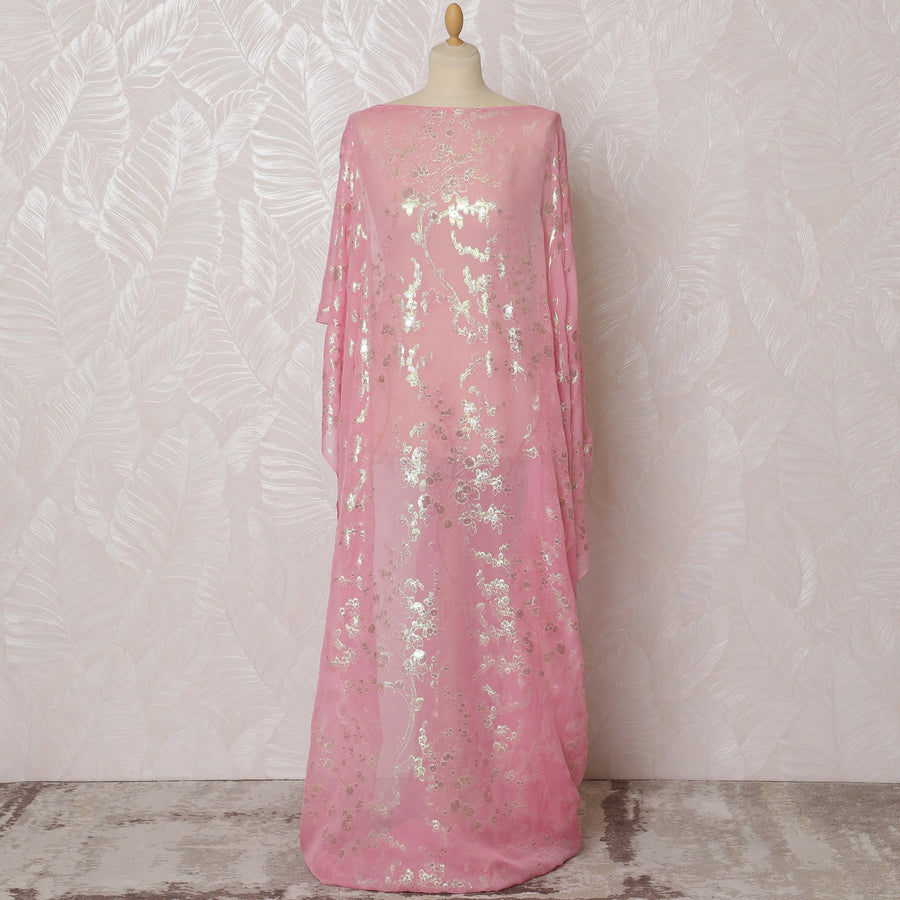 Soft Pink Traditional Somali Dirac Fabric in Pure Silk Chiffon with Metallic Lurex, 140 cm, 3.5 Meters, South Korean Fabric-D19864