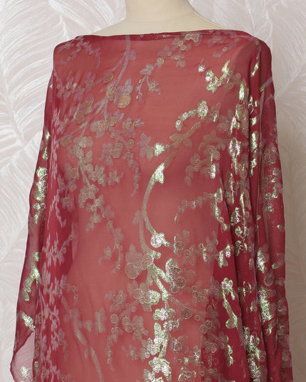 Traditional Somali Dirac Fabric in Pure Silk Chiffon with Metallic Lurex, Red and Gold, 3.5 Meters X 140 cms-D19866