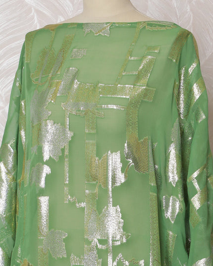 Traditional Somali Dirac Fabric in Pure Silk Chiffon with Metallic Lurex, Green and Silver, 3.5 Meters X 140 Cms-D19867