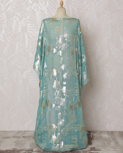 Traditional Somali Dirac Fabric in Pure Silk Chiffon with Metallic Lurex, Aqua Blue and Silver, 3.5 Meters, 140 cm Width-D19868