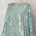 Traditional Somali Dirac Fabric in Pure Silk Chiffon with Metallic Lurex, Aqua Blue and Silver, 3.5 Meters, 140 cm Width-D19868
