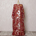 Traditional Somali Dirac Fabric in Pure Silk Chiffon with Metallic Lurex, Red and Silver, 3.5 Meters, 140 cm Width-D19869