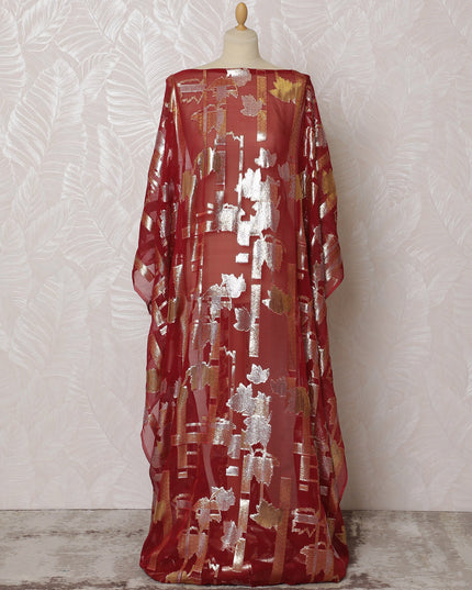 Traditional Somali Dirac Fabric in Pure Silk Chiffon with Metallic Lurex, Red and Silver, 3.5 Meters, 140 cm Width-D19869