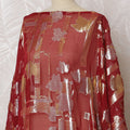 Traditional Somali Dirac Fabric in Pure Silk Chiffon with Metallic Lurex, Red and Silver, 3.5 Meters, 140 cm Width-D19869