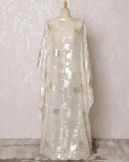 Traditional Somali Dirac Fabric in Pure Silk Chiffon with Metallic Lurex, Ivory and Silver, 3.5 Meters, 140 cm Width-D19871