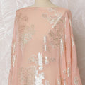 Traditional Somali Dirac Fabric in Pure Silk Chiffon with Metallic Lurex, Peach and Silver, 3.5 Meters, 140 cm Width-D19875